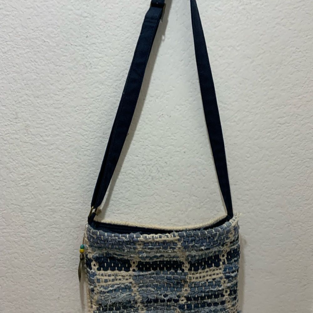 Catori "Boho" 100% Cotton Blue Denim/Beige Woven Rag Rug Crossbody/Shoulder Bag - Picture 11 of 11